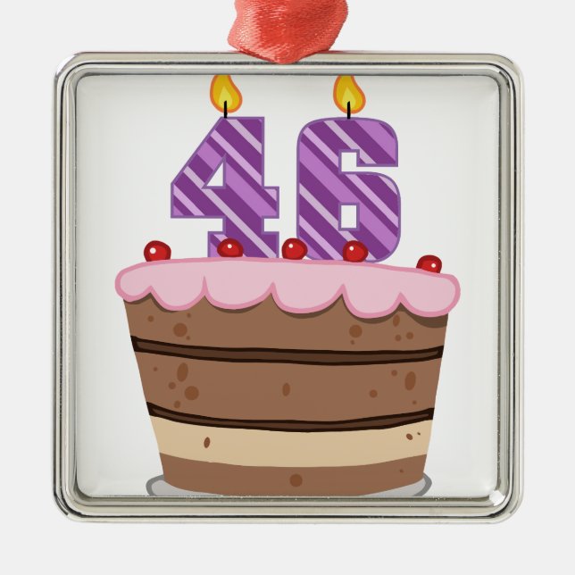 Age 46 on Birthday Cake Metal Tree Decoration (Front)