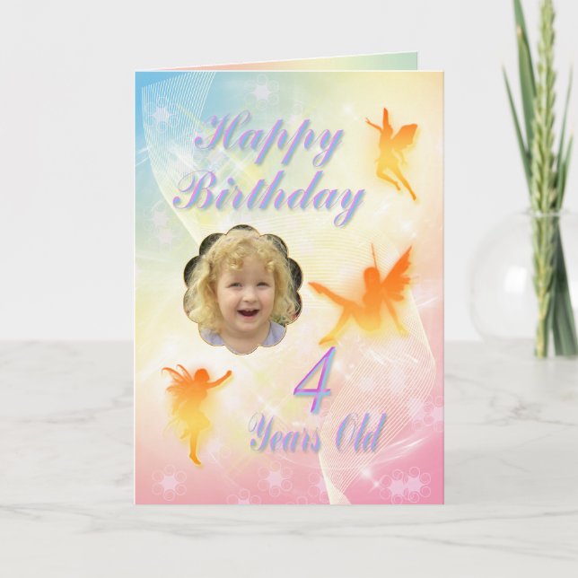 Age 4, flower fairy birthday card (Front)