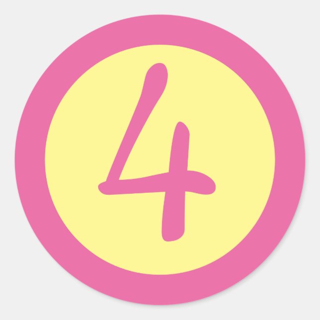 Age 4 Number Customizable Pink Text on Yellow Classic Round Sticker (Front)
