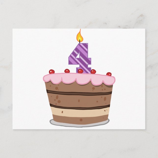 Age 4 on Birthday Cake Postcard (Front)