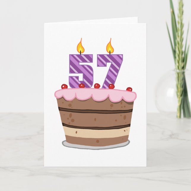 Age 57 on Birthday Cake Card (Front)