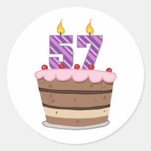 Age 57 on Birthday Cake Classic Round Sticker