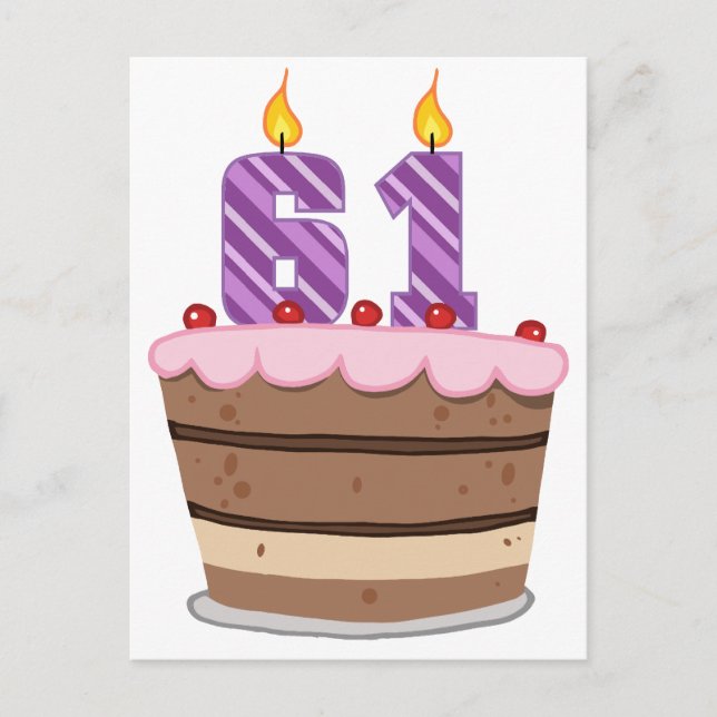 Age 61 on Birthday Cake Postcard (Front)