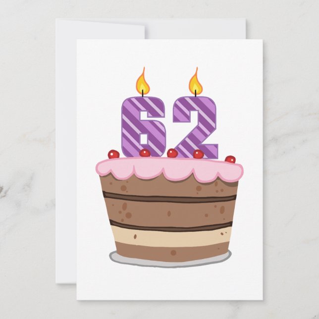 Age 62 on Birthday Cake Card (Front)