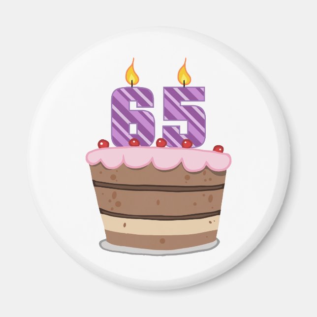 Age 65 on Birthday Cake Magnet (Front)