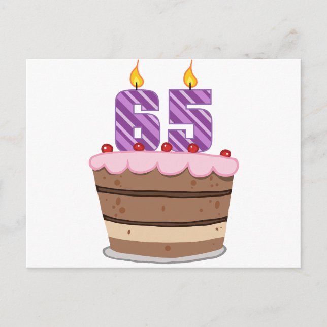 Age 65 on Birthday Cake Postcard (Front)