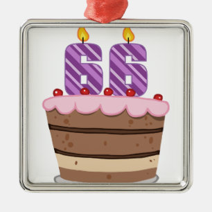 Age 66 on Birthday Cake Metal Tree Decoration