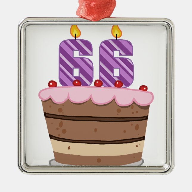 Age 66 on Birthday Cake Metal Tree Decoration (Front)
