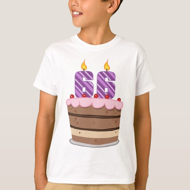 Age 66 on Birthday Cake T-Shirt (Front)