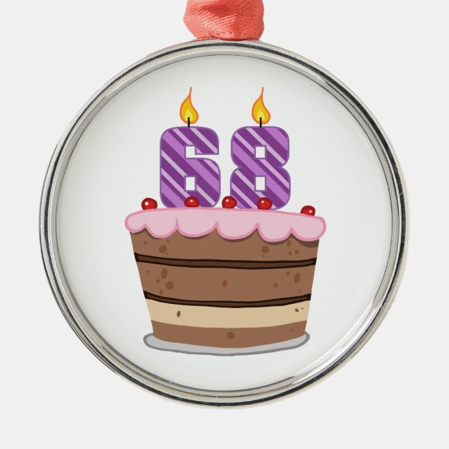 Age 68 on Birthday Cake Metal Tree Decoration (Front)