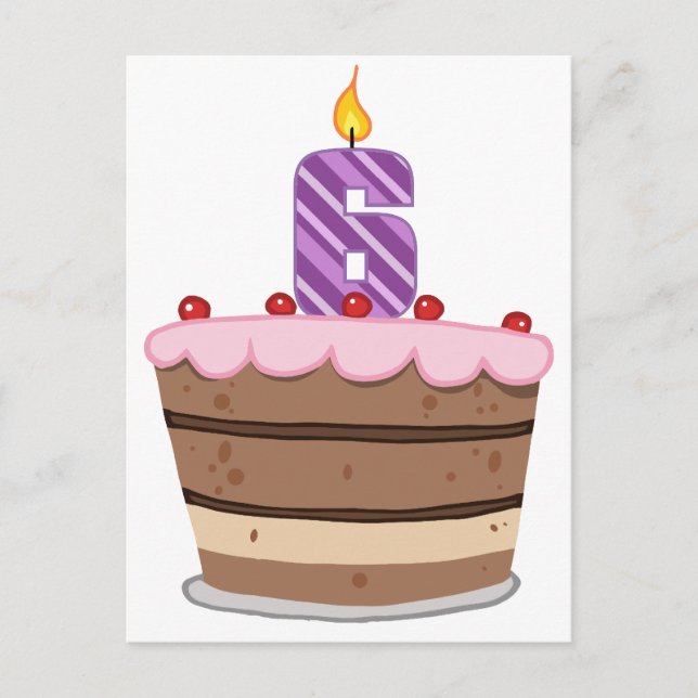 Age 6 on Birthday Cake Postcard (Front)