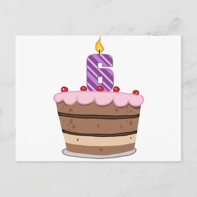 Age 6 on Birthday Cake Postcard (Front)