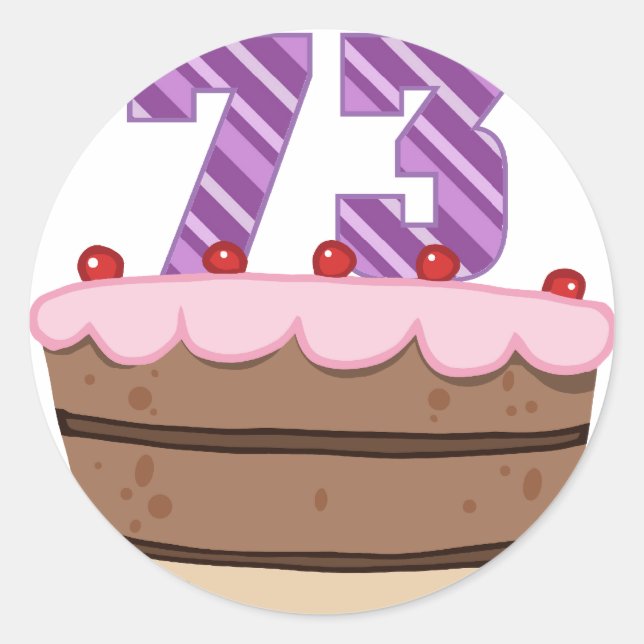 Age 73 on Birthday Cake Classic Round Sticker (Front)