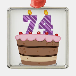 Age 74 on Birthday Cake Metal Tree Decoration