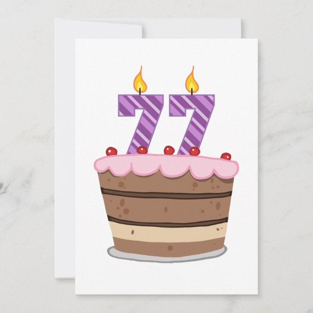 Age 77 on Birthday Cake Card (Front)