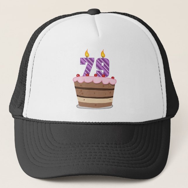 Age 79 on Birthday Cake Trucker Hat (Front)