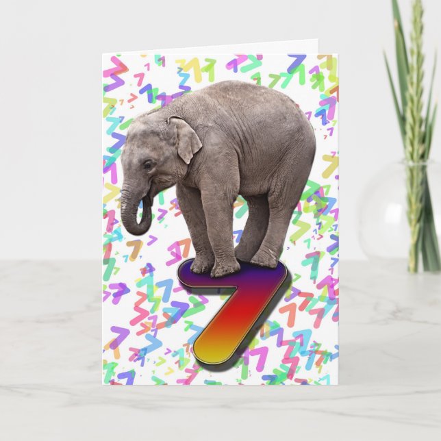 Age 7, a happy elephants birthday card (Front)