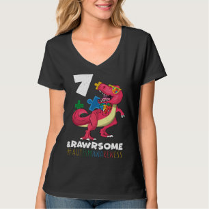 Age 7 Dinosaur Born Birth Puzzle Autism Awareness T-Shirt