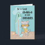 Age 7 Grandson Birthday Beach Funny Cool Racoon  Card<br><div class="desc">When he celebrates his upcoming 7th birthday,  you can surprise your beach loving grandson with this cute and fun card that features a cute and cool racoon with a surfboard beside him. This card shares a simple but funny message for him.</div>