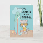 Age 7 Grandson Birthday Beach Funny Cool Racoon  Card<br><div class="desc">When he celebrates his upcoming 7th birthday,  you can surprise your beach loving grandson with this cute and fun card that features a cute and cool racoon with a surfboard beside him. This card shares a simple but funny message for him.</div>