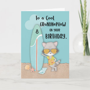Age 8 Grandnephew Birthday Beach Funny Racoon Card