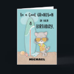 Age 8 Grandson Birthday Beach Funny Cool Racoon  Card<br><div class="desc">This might just be the best card that you can gift your dear grandson once his 8th birthday is celebrated soon. The cool racoon on the front is sure to bring fun birthday greetings for him. Plus,  you can personalise the cover with his name.</div>