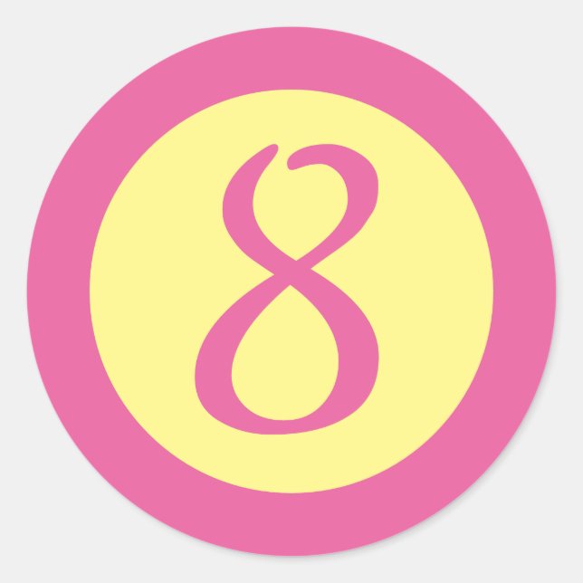Age 8 Number Customisable Pink Text on Yellow Classic Round Sticker (Front)
