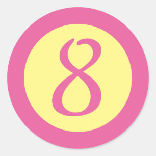 Age 8 Number Customizable Pink Text on Yellow Classic Round Sticker