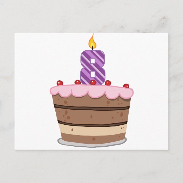 Age 8 on Birthday Cake Postcard (Front)