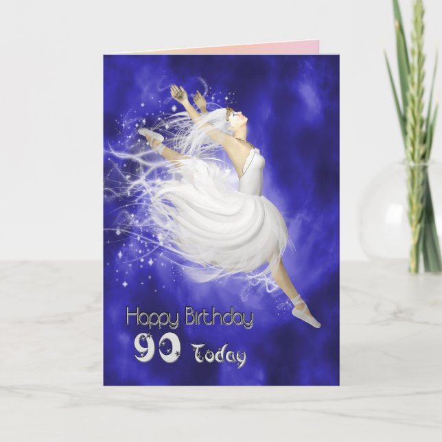 Age 90, leaping ballerina birthday card (Front)