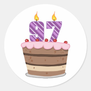 Age 97 on Birthday Cake Classic Round Sticker