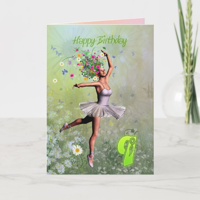 Age 9, flower fairy birthday card (Front)