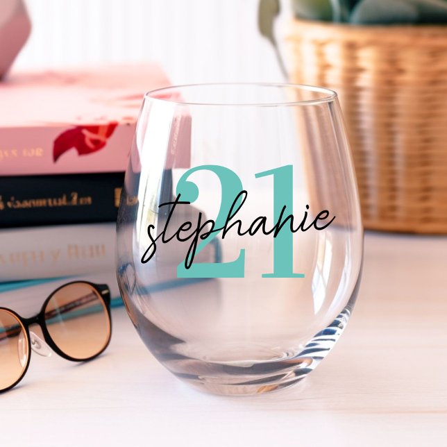 Age and Name Birthday Stemless Wine Glass (Creator Uploaded)