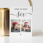 Age and photo. Black and white script wedding Table Number<br><div class="desc">Black and white script wedding Table Number card "When we were age" with photo of groom and bride.</div>