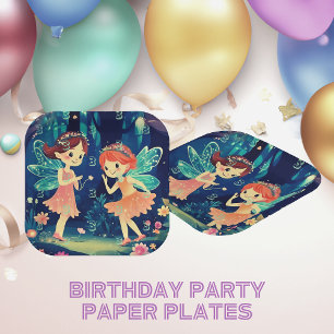 Age Birthday Enchanted Forest Fairies Blue Paper Plate