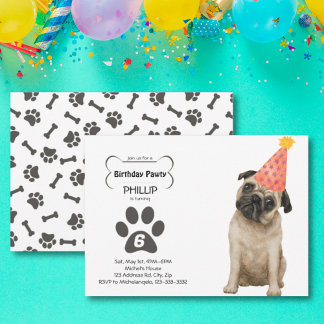 Age Birthday Party, Pug, Dog Party Invitation