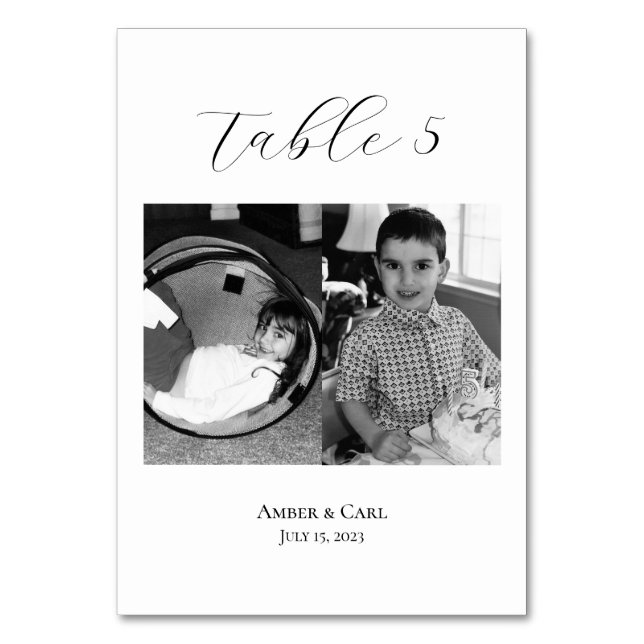 Age Childhood Photos Wedding Table Card Numbers (Front)