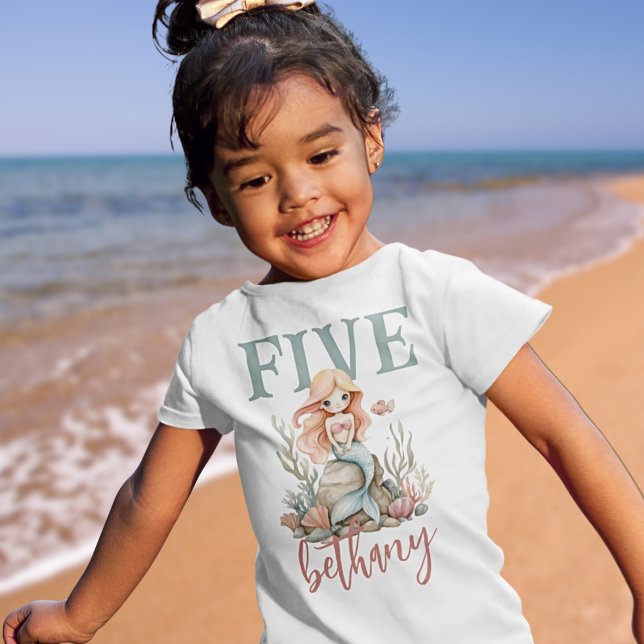 Age Five 5th Birthday Mermaid Name T-Shirt (Creator Uploaded)