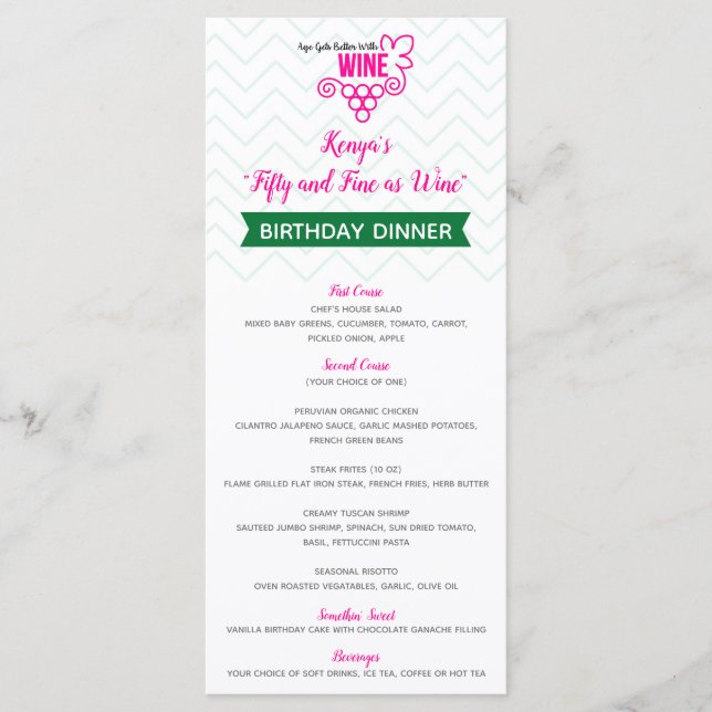 Age Gets Better With Wine Menu (Front)