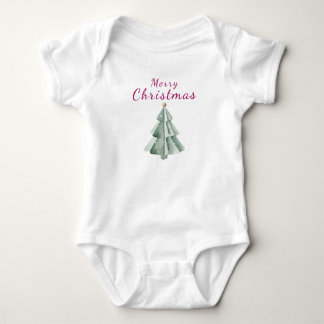 age Green Watercolor Christmas Tree Holiday Baby Bodysuit