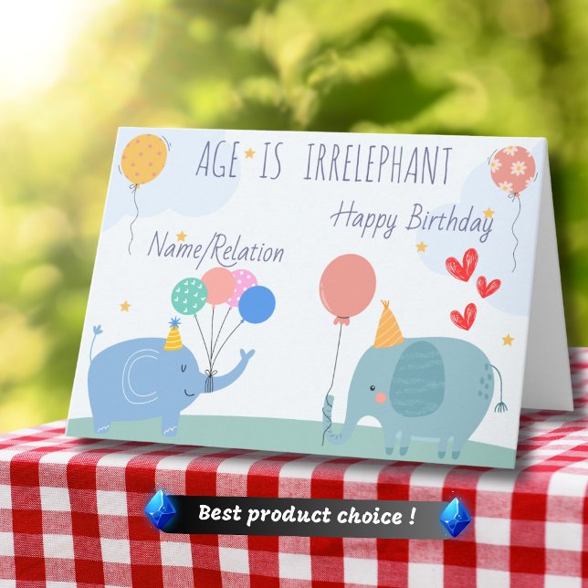 Age is Irrelephant Cute Elephant Funny Birthday Card (Creator Uploaded)