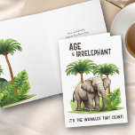 Age is Irrelephant Wrinkle Elephant Funny Birthday Card<br><div class="desc">Funny birthday card lettered with "Age is irrelephant .. it's the wrinkles that count!". Design features a handsome elephant framed with tropical palm trees and jungle greenery. You can personalise the birthday greeting inside and also have the option to add a sign off with your name(s) if you wish.</div>