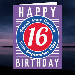 Age, Name & Date on a 16th Birthday Card