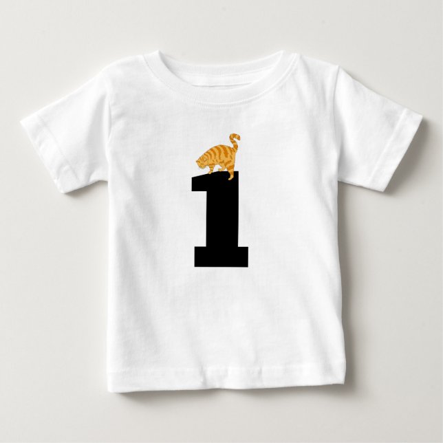 Age one (1) birthday Ginger Cat T-Shirts (Front)