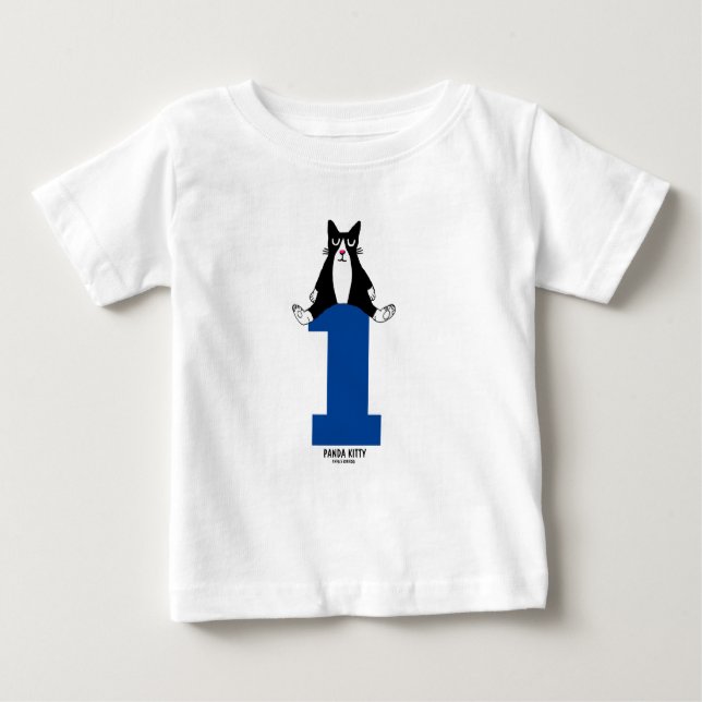 Age ONE 1st  birthday Panda Kitty Cat T-Shirts (Front)