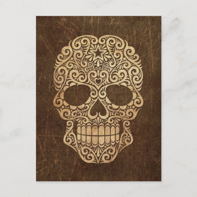 Aged and Scratched Swirling Sugar Skull Postcard (Front)