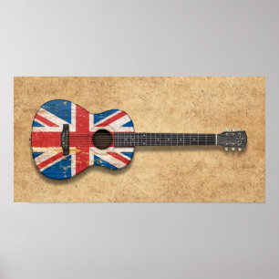 Aged and Worn British Flag Acoustic Guitar Poster