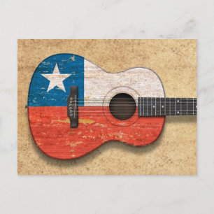 Aged and Worn Chilean Flag Acoustic Guitar Postcard