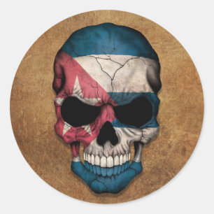 Aged and Worn Cuban Flag Skull Classic Round Sticker
