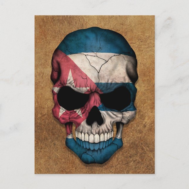 Aged and Worn Cuban Flag Skull Postcard (Front)